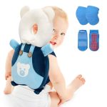 Baby Head Protector Cushion Toddler Head Protection Pillow Baby Backpack with Knee Pads&Anti-Slip Socks (Bee - Crystal Velvet)